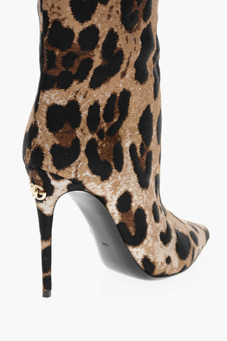 Over-the-knee Point Toe Boots with Leopard Motif and Stiletto Heel 10cm