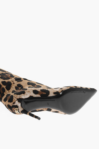 Over-the-knee Point Toe Boots with Leopard Motif and Stiletto Heel 10cm