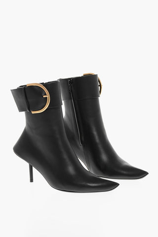 Maxi Metal Buckle Leather ESSEX Booties 7cm