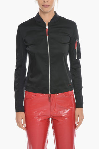 Satin T-OPUNTIA Bomber Jacket with Contrasting Details and Sleeve Pocket