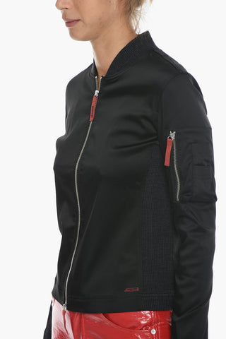 Satin T-OPUNTIA Bomber Jacket with Contrasting Details and Sleeve Pocket
