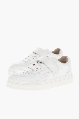 Leather Monochrome Sneakers with Velcro Detail