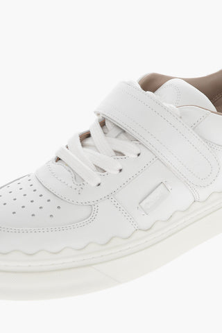 Leather Monochrome Sneakers with Velcro Detail