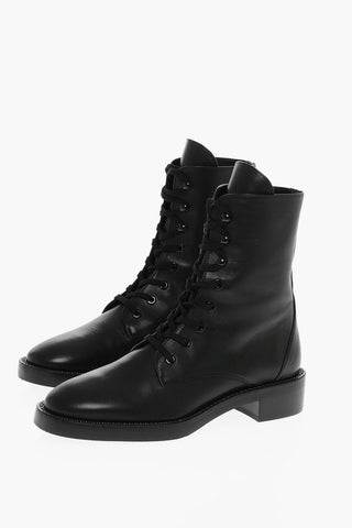 Leather SONDRA Combat Booties with Crystals
