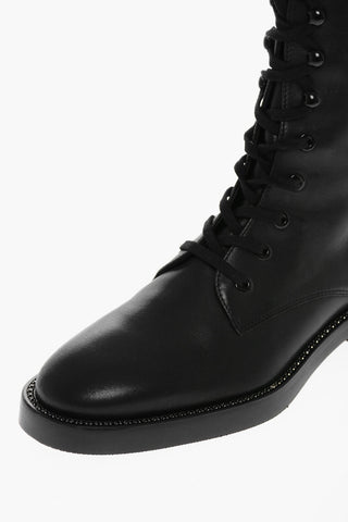 Leather SONDRA Combat Booties with Crystals