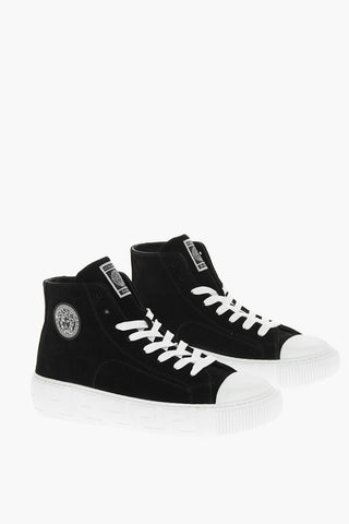 Lace-up Velour Sneakers with Logoed Sole