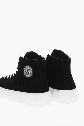 Lace-up Velour Sneakers with Logoed Sole