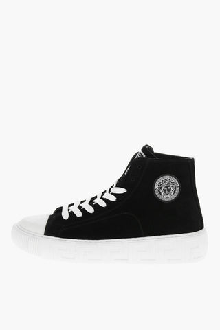 Lace-up Velour Sneakers with Logoed Sole
