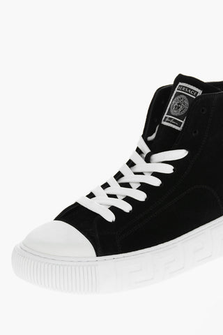 Lace-up Velour Sneakers with Logoed Sole