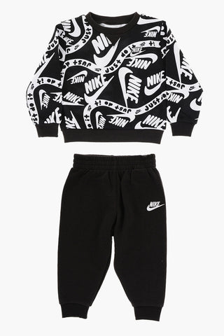 Fleeced Cotton Sweatshirt and Joggers Set with All-Over Logo