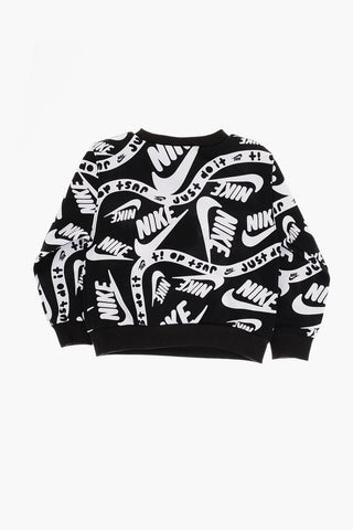 Fleeced Cotton Sweatshirt and Joggers Set with All-Over Logo