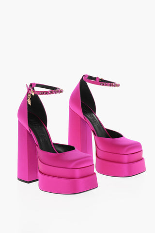Pumps Plateau aus Satin mit Schmuckriemchen 17 cm