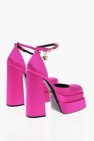 Pumps Platforn in Satin con Cinturino Gioiello 17cm