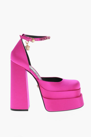Pumps Plateau aus Satin mit Schmuckriemchen 17 cm