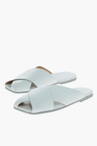 Criss Cross Design Textured Leather Slippers