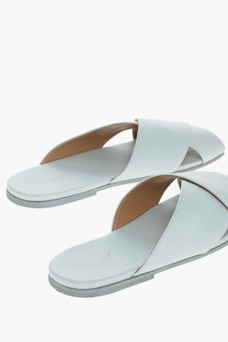 Criss Cross Design Textured Leather Slippers