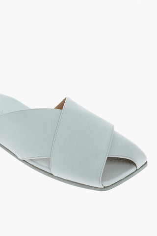 Criss Cross Design Textured Leather Slippers
