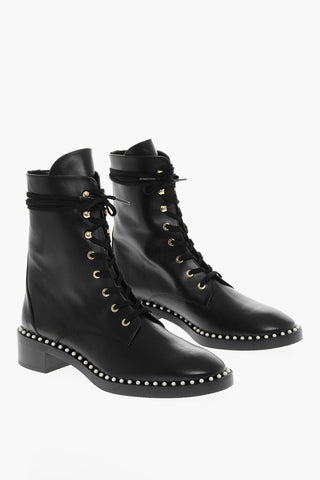 Leather SONDRA Combat Booties with Beads