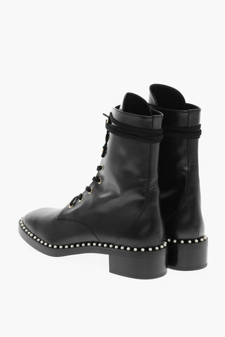 Leather SONDRA Combat Booties with Beads