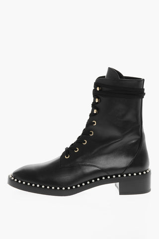 Leather SONDRA Combat Booties with Beads