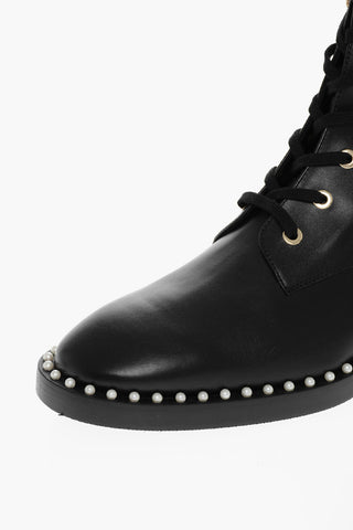 Leather SONDRA Combat Booties with Beads