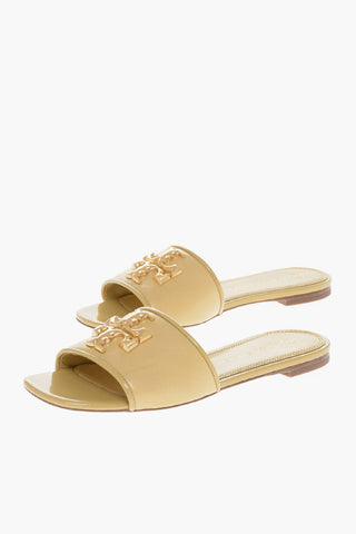 Slippers in Pelle con Logo in Metallo