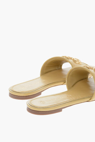 Slippers in Pelle con Logo in Metallo
