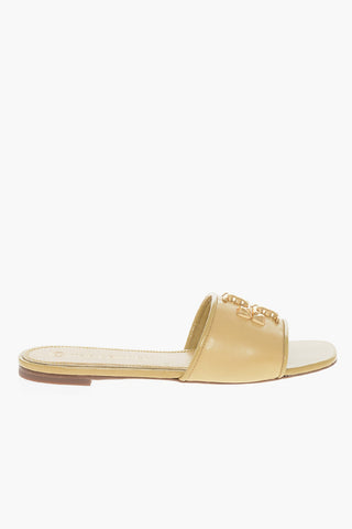 Slippers in Pelle con Logo in Metallo