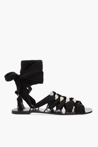 Sandali Lace-up con Lacci Herringbone alla Caviglia