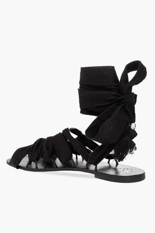 Sandali Lace-up con Lacci Herringbone alla Caviglia