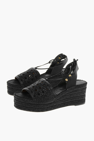 Ankle Ties Basketweave Wedge Sandals