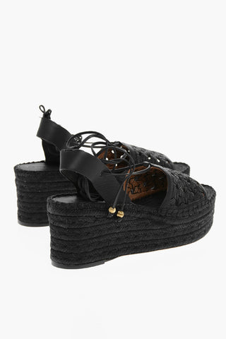 Ankle Ties Basketweave Wedge Sandals