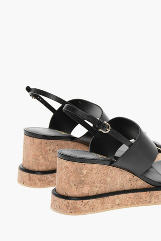 Leather GIUDITH Sandals with Bow and Cork Wedge 8cm