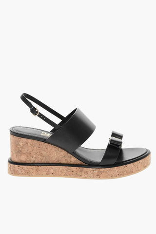 Leather GIUDITH Sandals with Bow and Cork Wedge 8cm