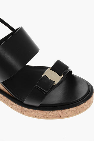 Leather GIUDITH Sandals with Bow and Cork Wedge 8cm