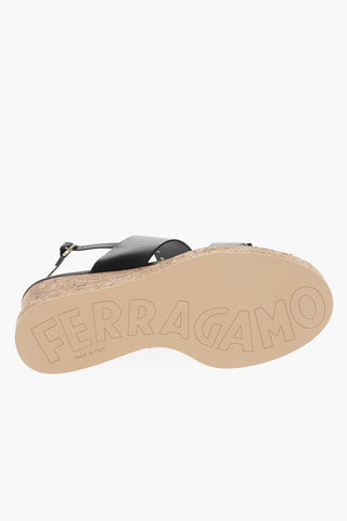 Leather GIUDITH Sandals with Bow and Cork Wedge 8cm