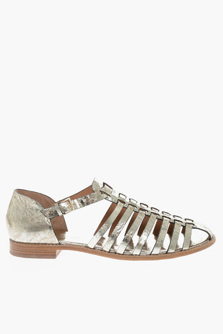 Lamè Cracked Leather Fisherman Sandals