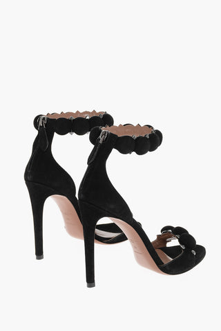 Back Zip Suede Sandals with Studs 10,5cm