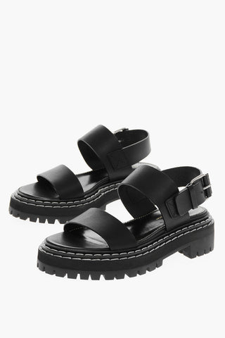 2 Straps Leather EVITA Sandals with Carrion Sole and Buckle