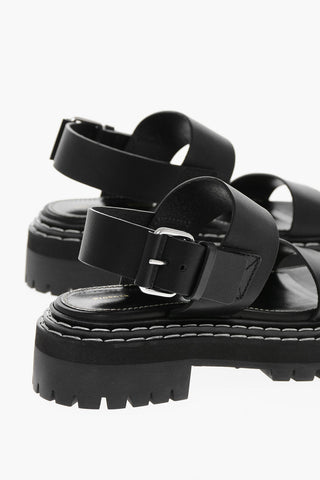 2 Straps Leather EVITA Sandals with Carrion Sole and Buckle