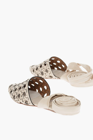 Sandali Basketweave con Lacci alla Caviglia in Nappa