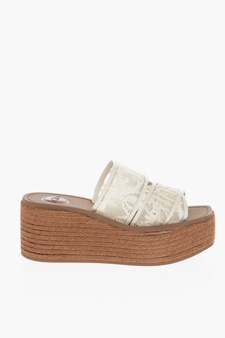 Woven Wedge Slippers with Logo Lace Details 7,5cm