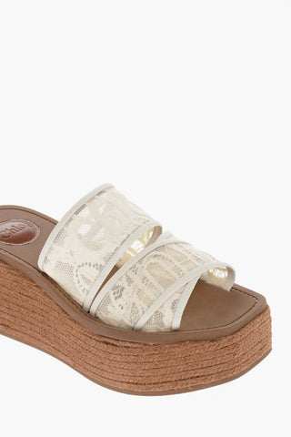 Woven Wedge Slippers with Logo Lace Details 7,5cm