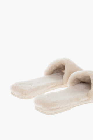 Logo Jeweled Buckle Teddy Slippers