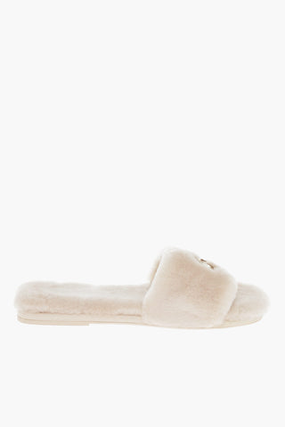 Logo Jeweled Buckle Teddy Slippers