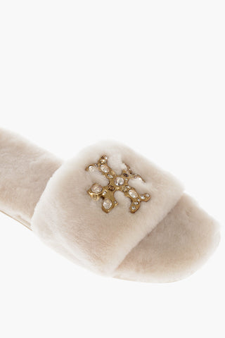 Logo Jeweled Buckle Teddy Slippers