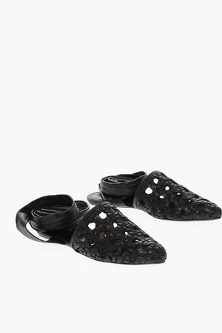 Nappa Ankle Ties Flat Basketweave Sandals