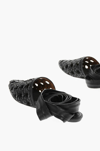 Nappa Ankle Ties Flat Basketweave Sandals