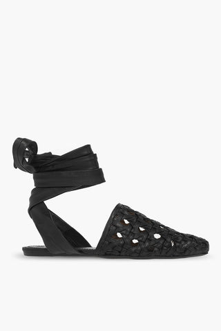 Nappa Ankle Ties Flat Basketweave Sandals