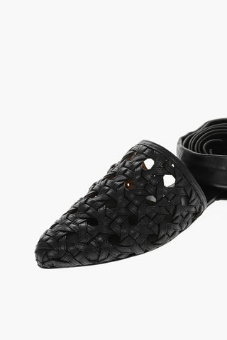 Nappa Ankle Ties Flat Basketweave Sandals